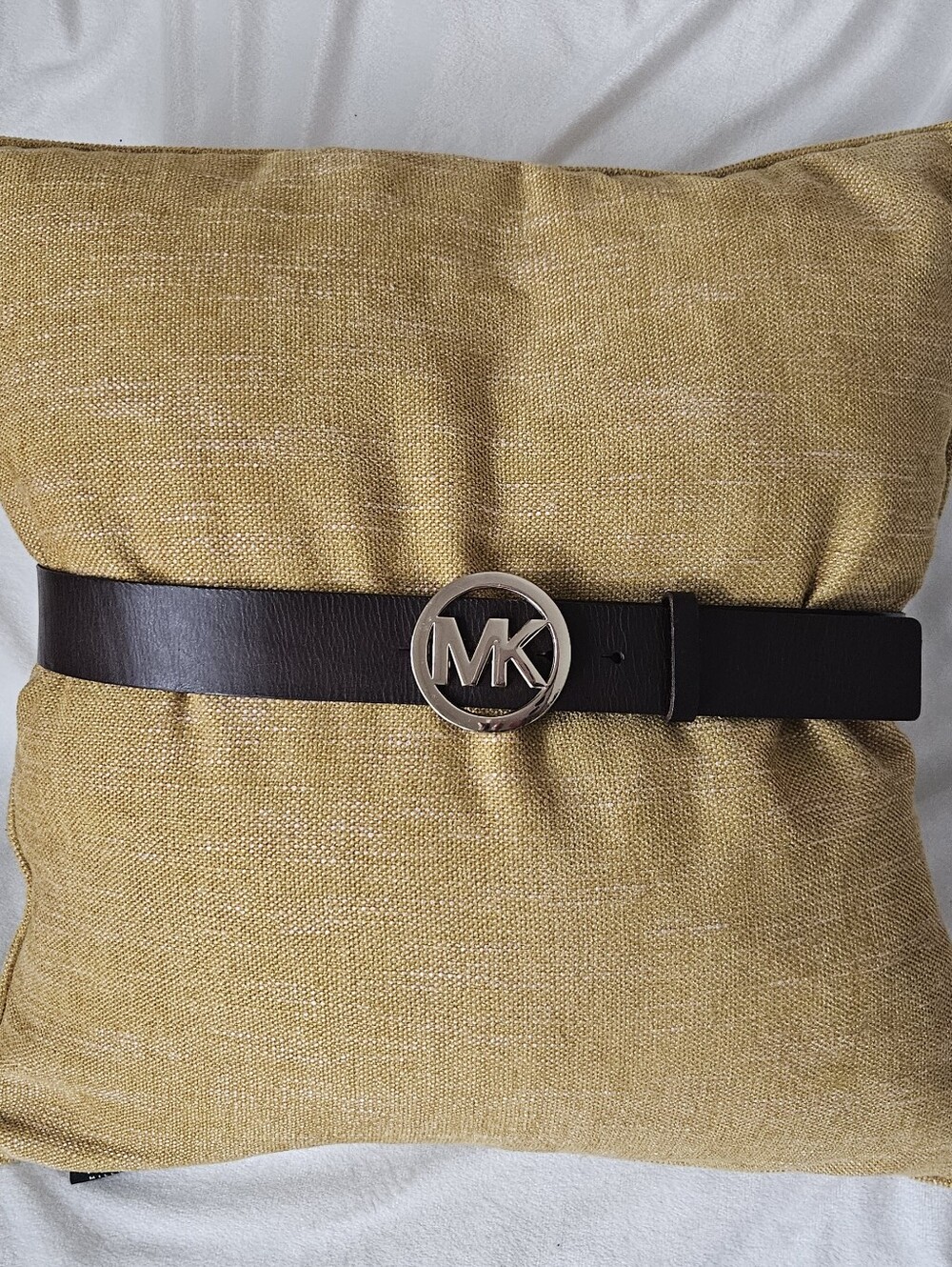 Michael Kors Dark Brown Leather Belt with MK Logo Buckle - Size Large